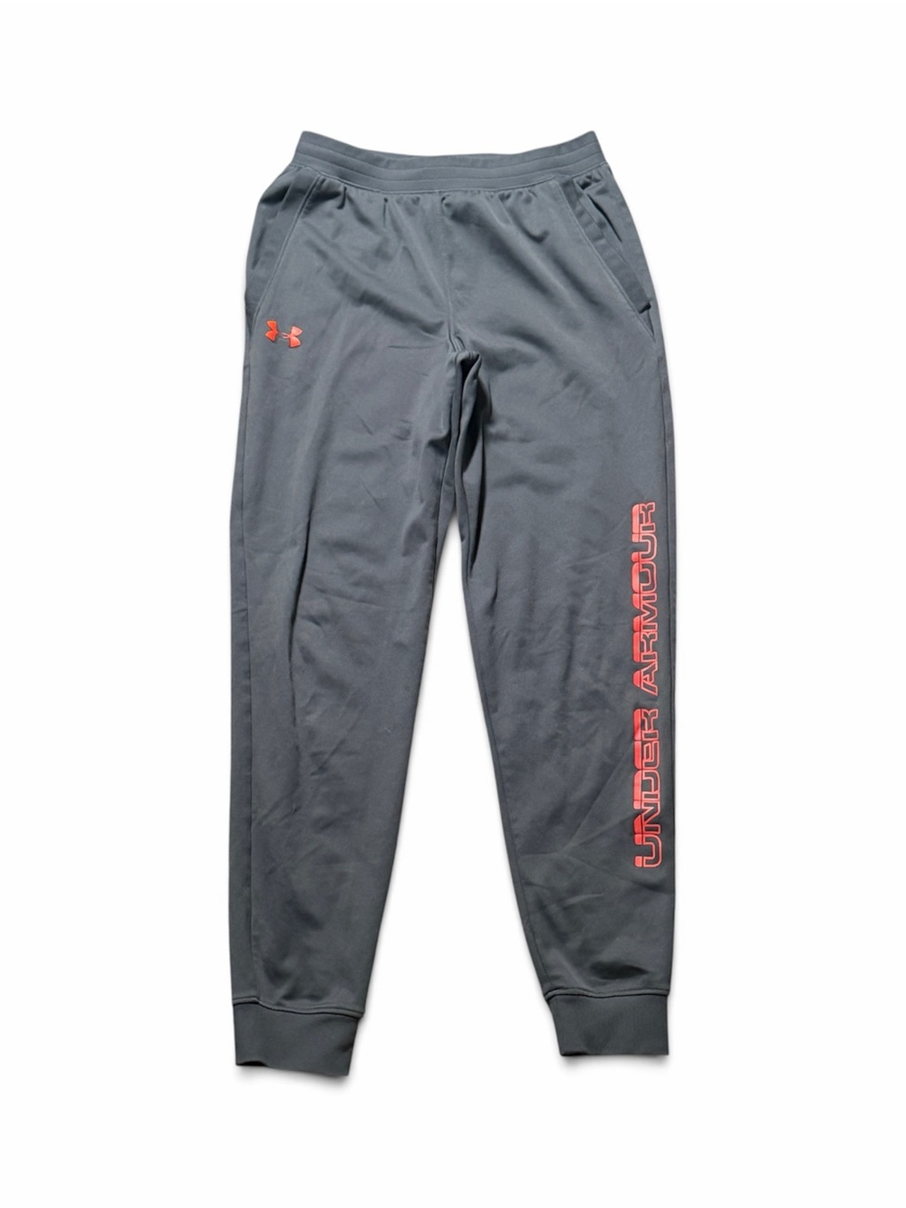 Under Armour Youth Large Jogger Sweatpants Gray Orange Polyester Logo